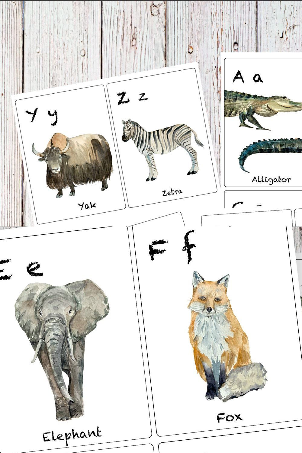 Watercolor ABC Animals Flashcards pinterest preview image.