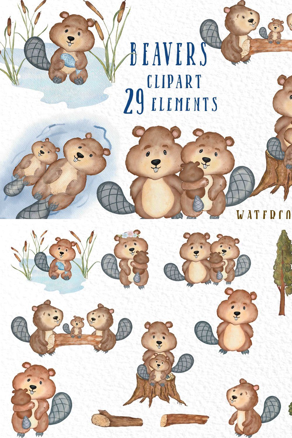 Watercolor animals Beavers clipart pinterest preview image.