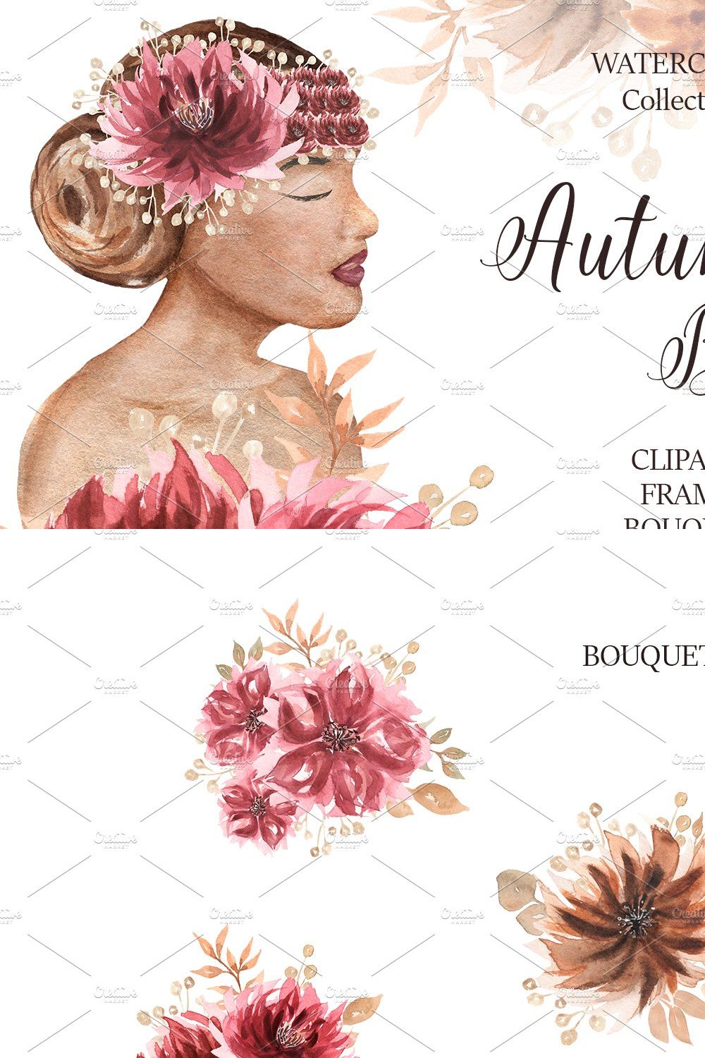 Watercolor Autumn Bride Collection pinterest preview image.