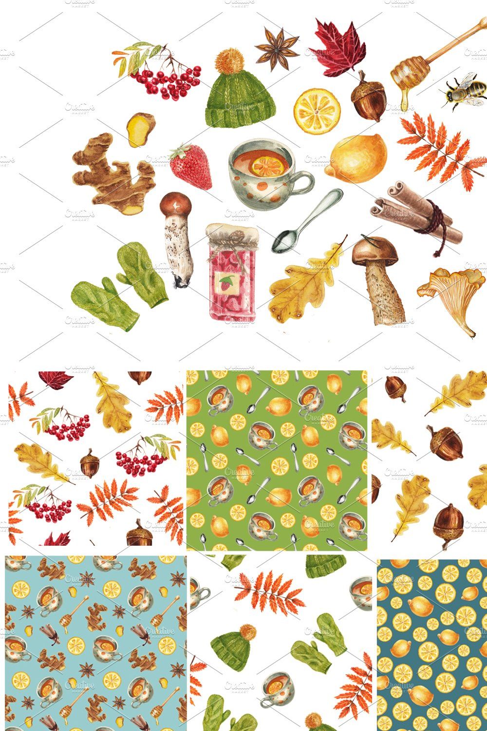 Watercolor autumn collection pinterest preview image.