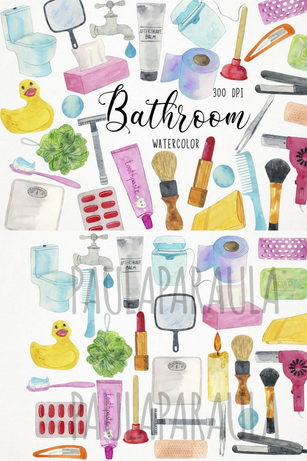 Watercolor Bathroom Clipart pinterest preview image.