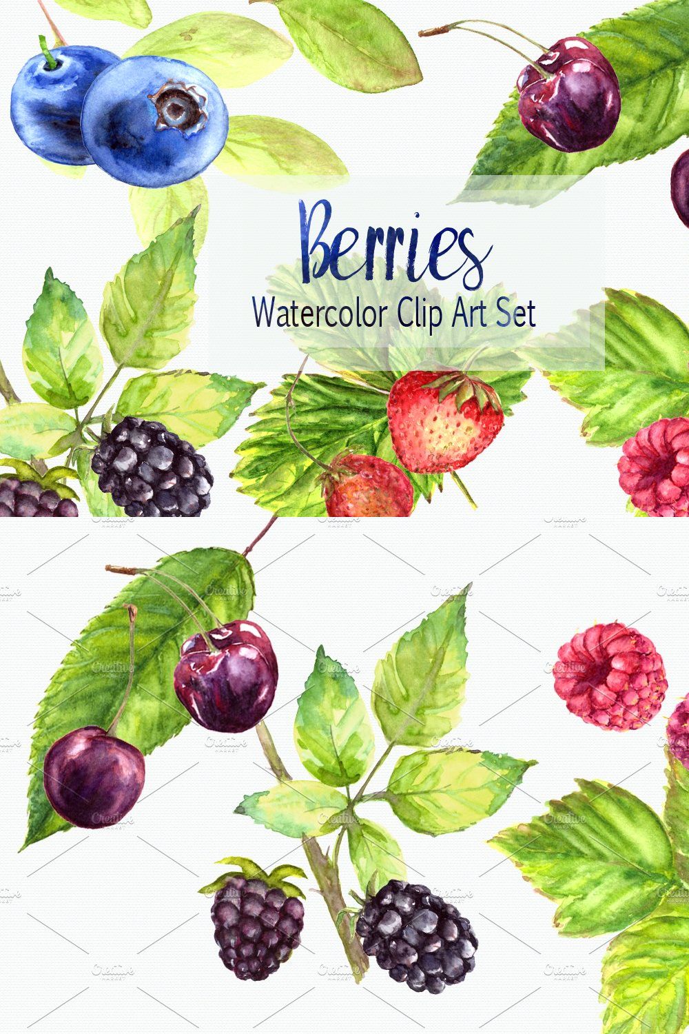 Watercolor Berries Clip Art Set pinterest preview image.