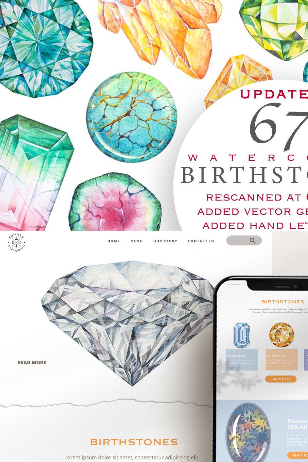Watercolor Birthstones Crystal Set pinterest preview image.