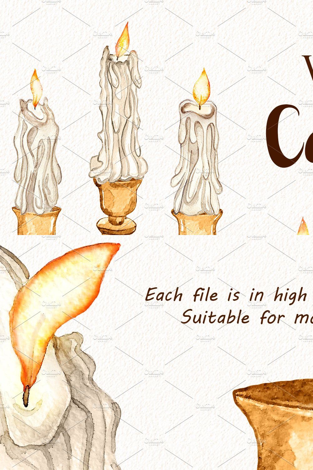 Watercolor candles clipart pinterest preview image.