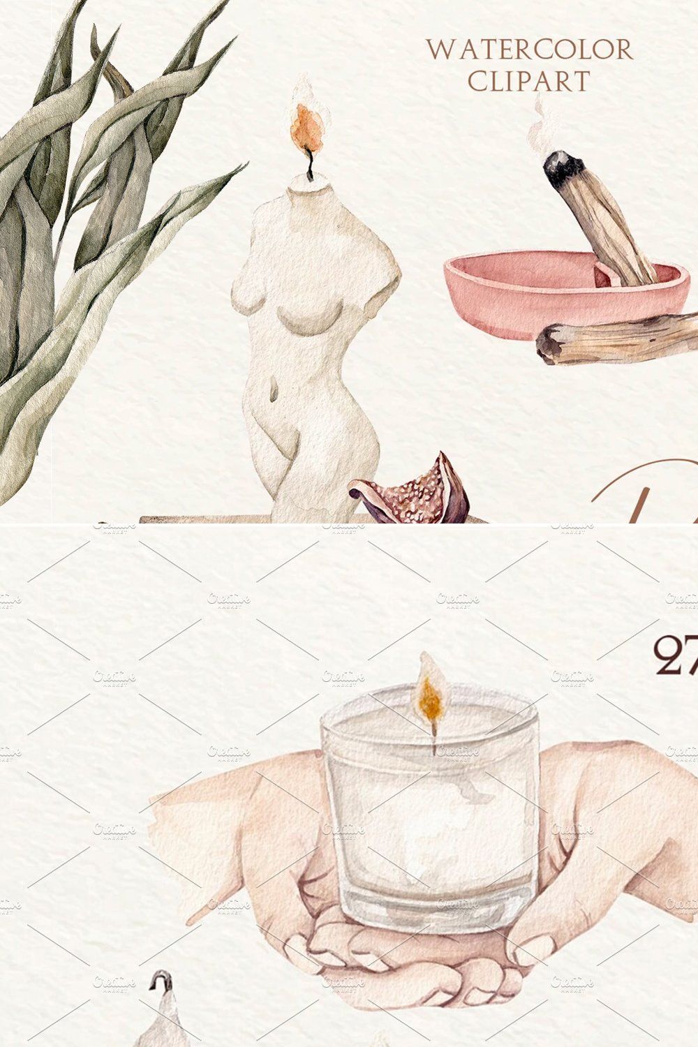 Watercolor Candles Clipart pinterest preview image.