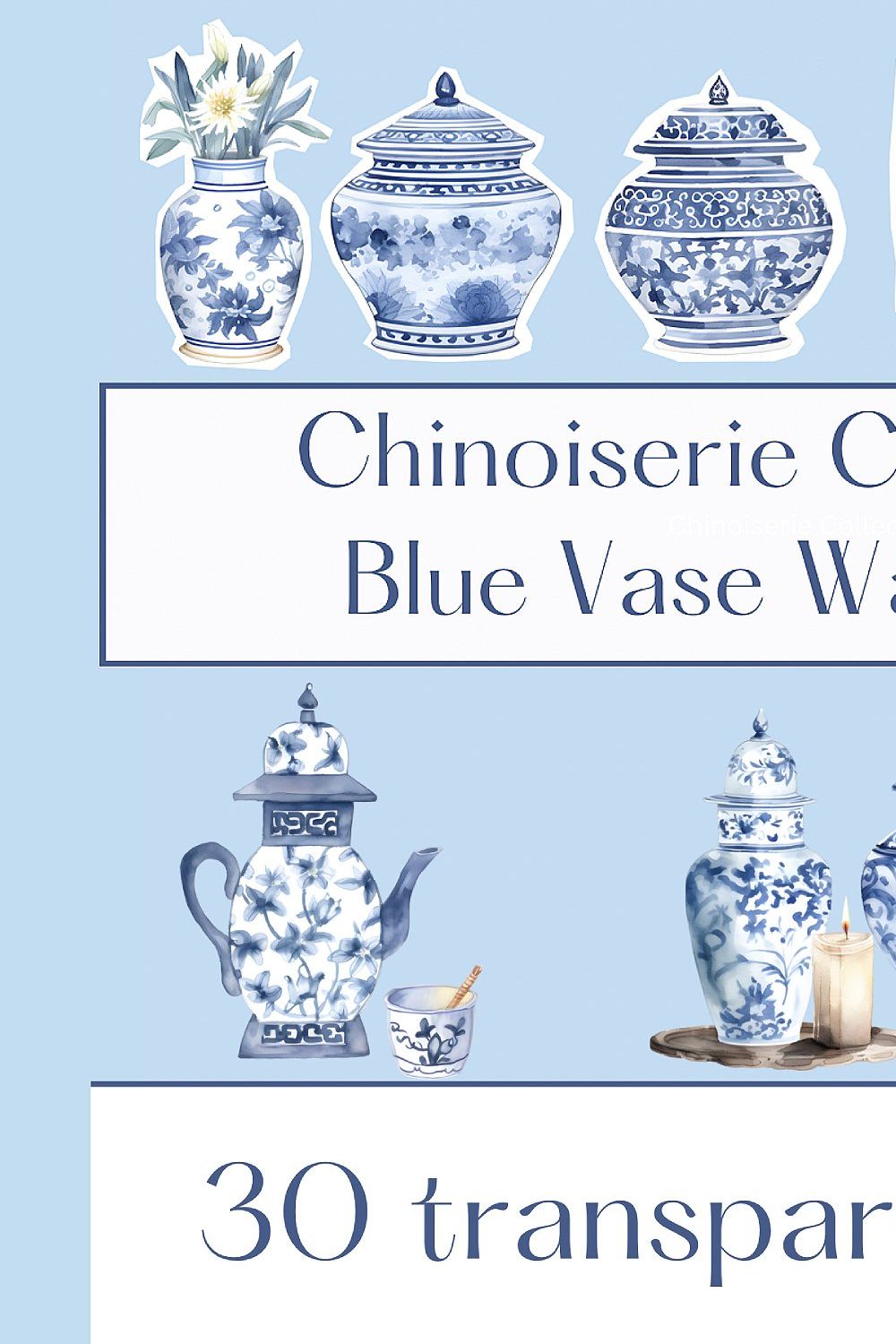 Watercolor chinoiserie vases clipart pinterest preview image.