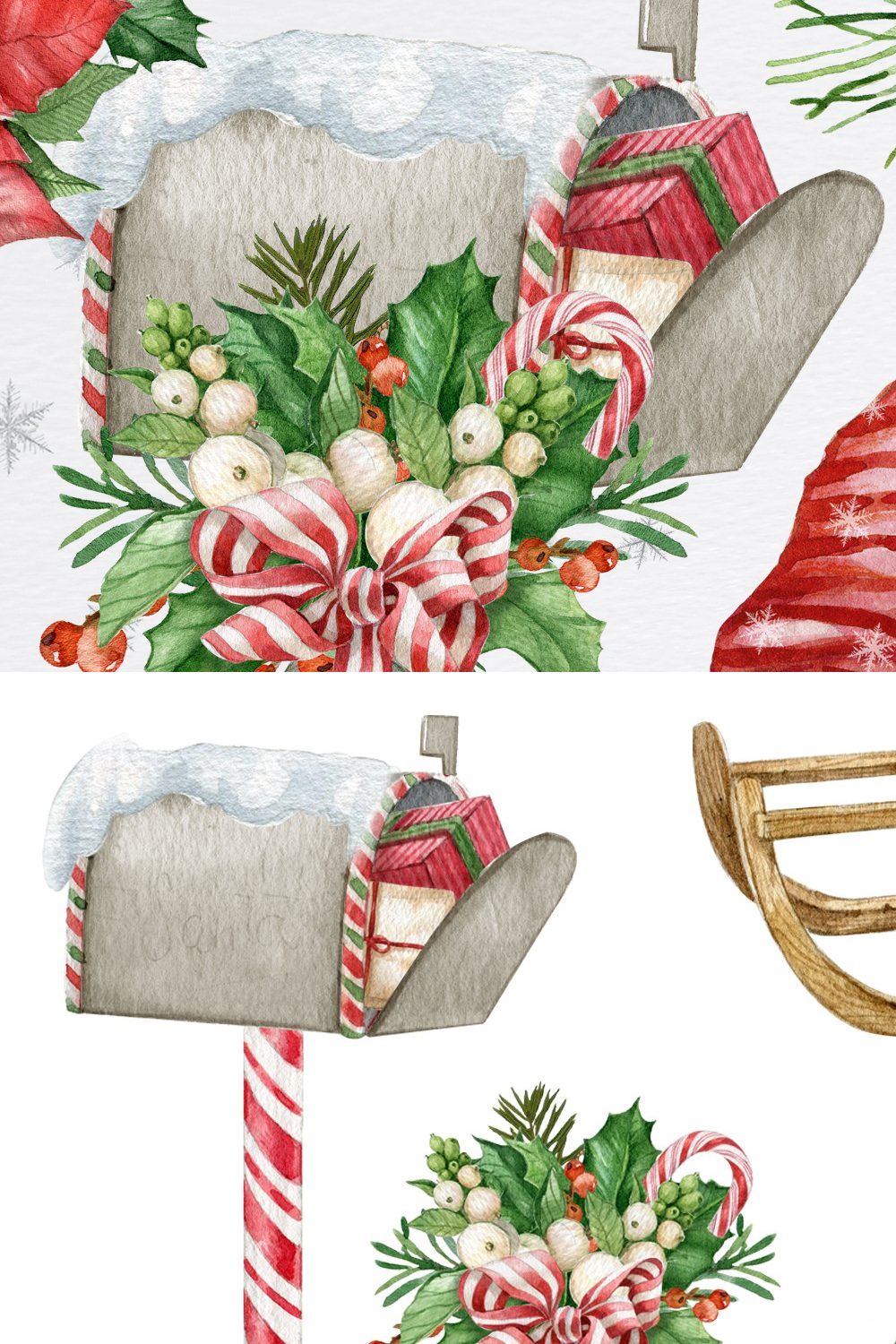 Watercolor Christmas gnomes clipart pinterest preview image.