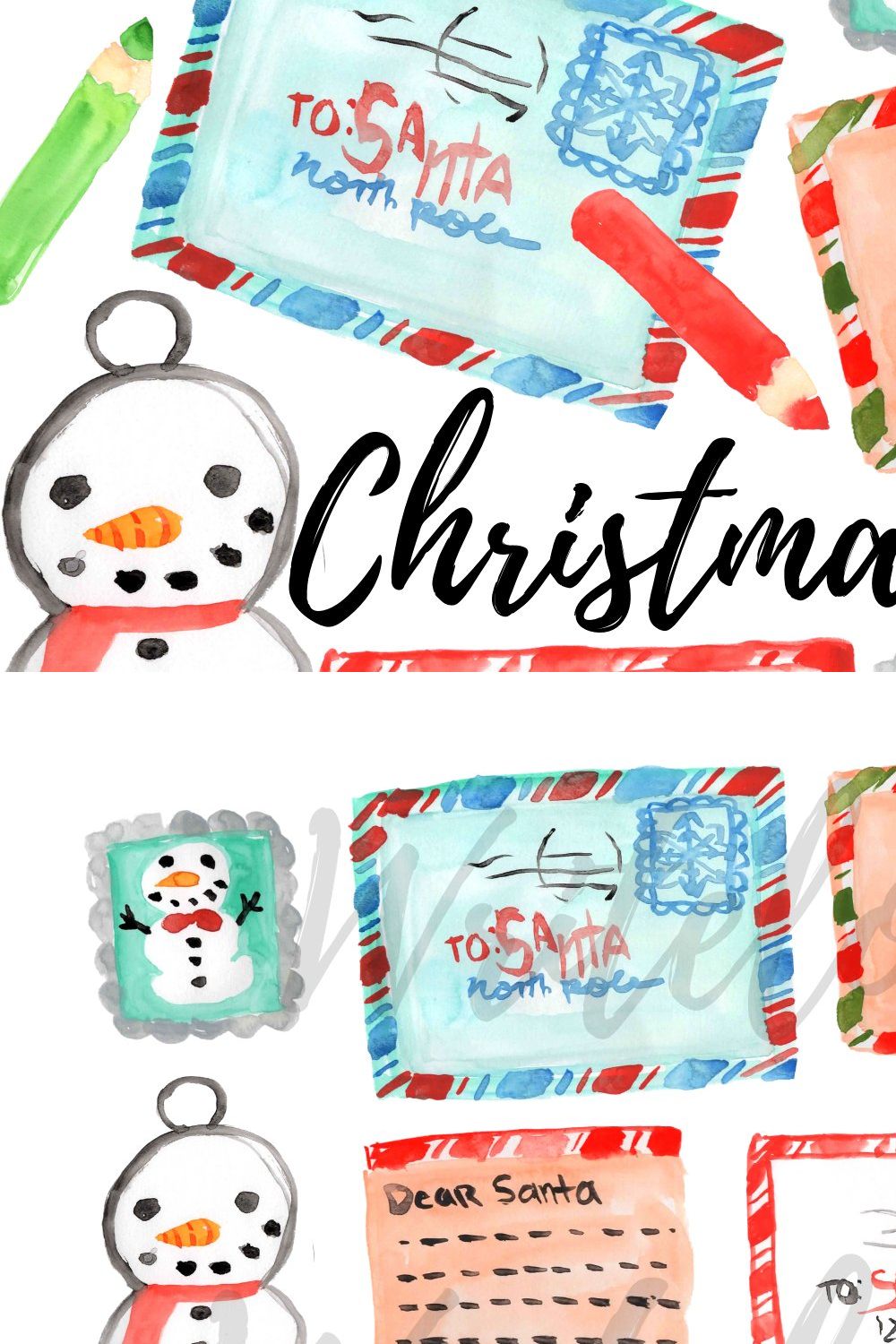 Watercolor Christmas Mail Clipart pinterest preview image.