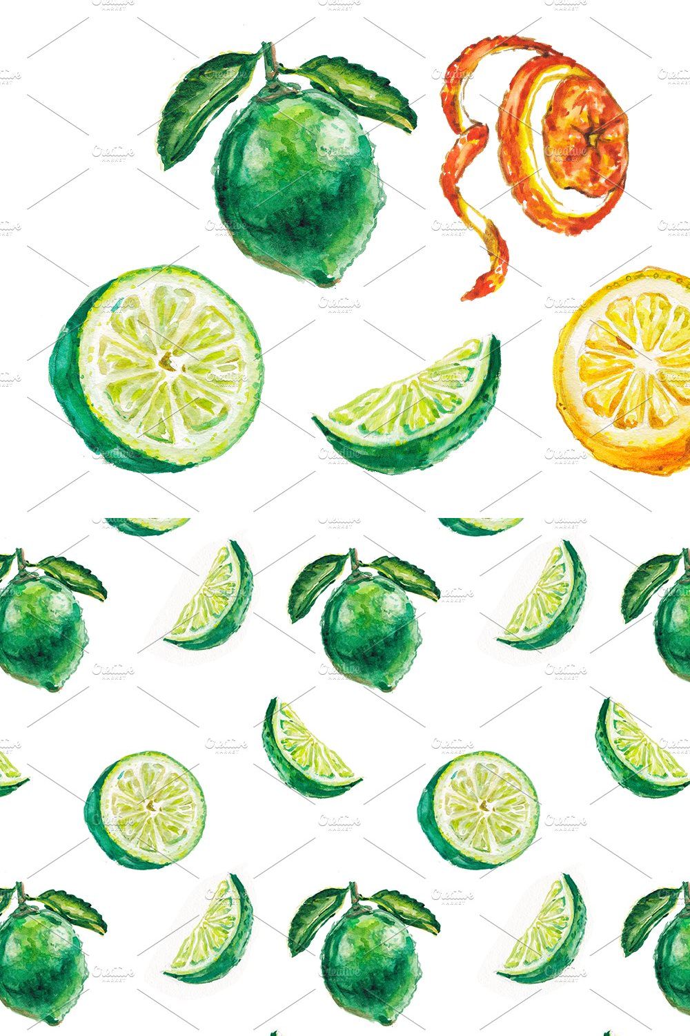 Watercolor citrus illustration pinterest preview image.