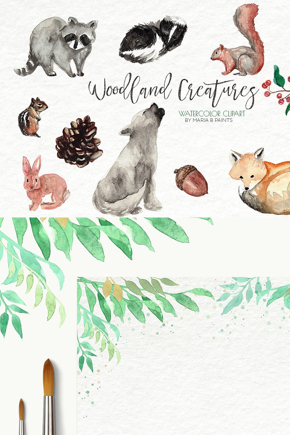 Watercolor Clip Art - Forest Animals pinterest preview image.