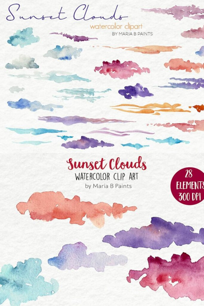 Watercolor Clip Art - Sunset Clouds – MasterBundles