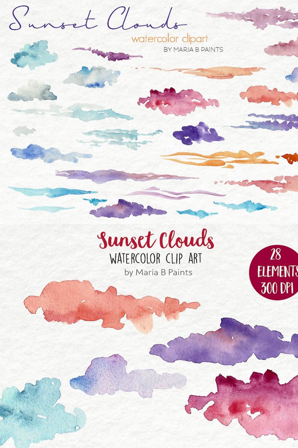 Watercolor Clip Art - Sunset Clouds pinterest preview image.