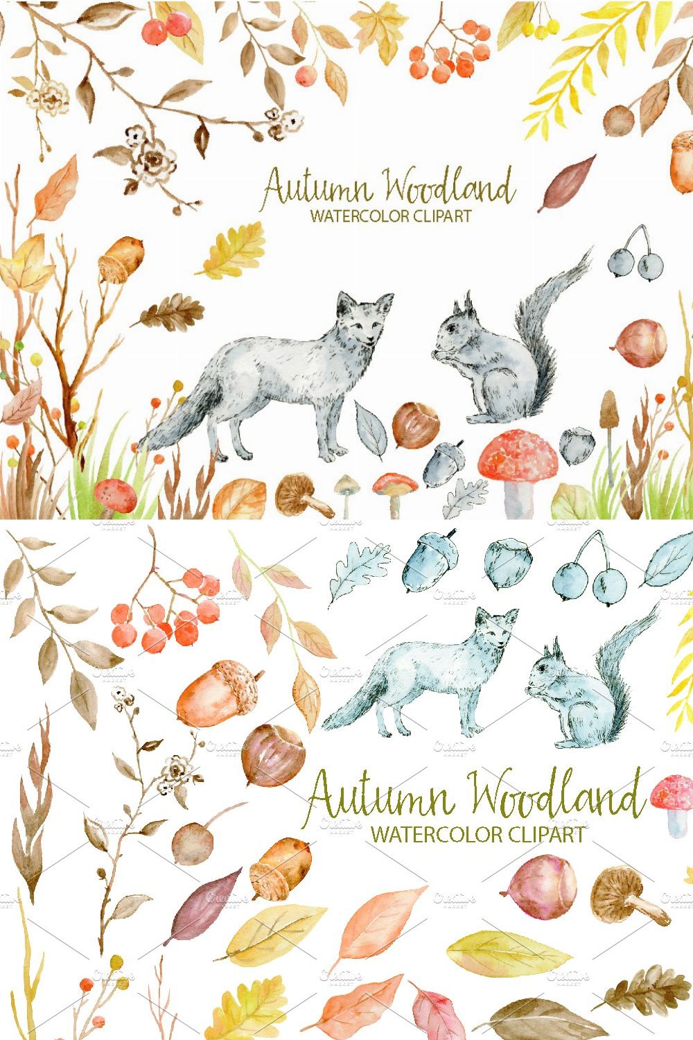 Watercolor Clipart Autumn Woodland pinterest preview image.