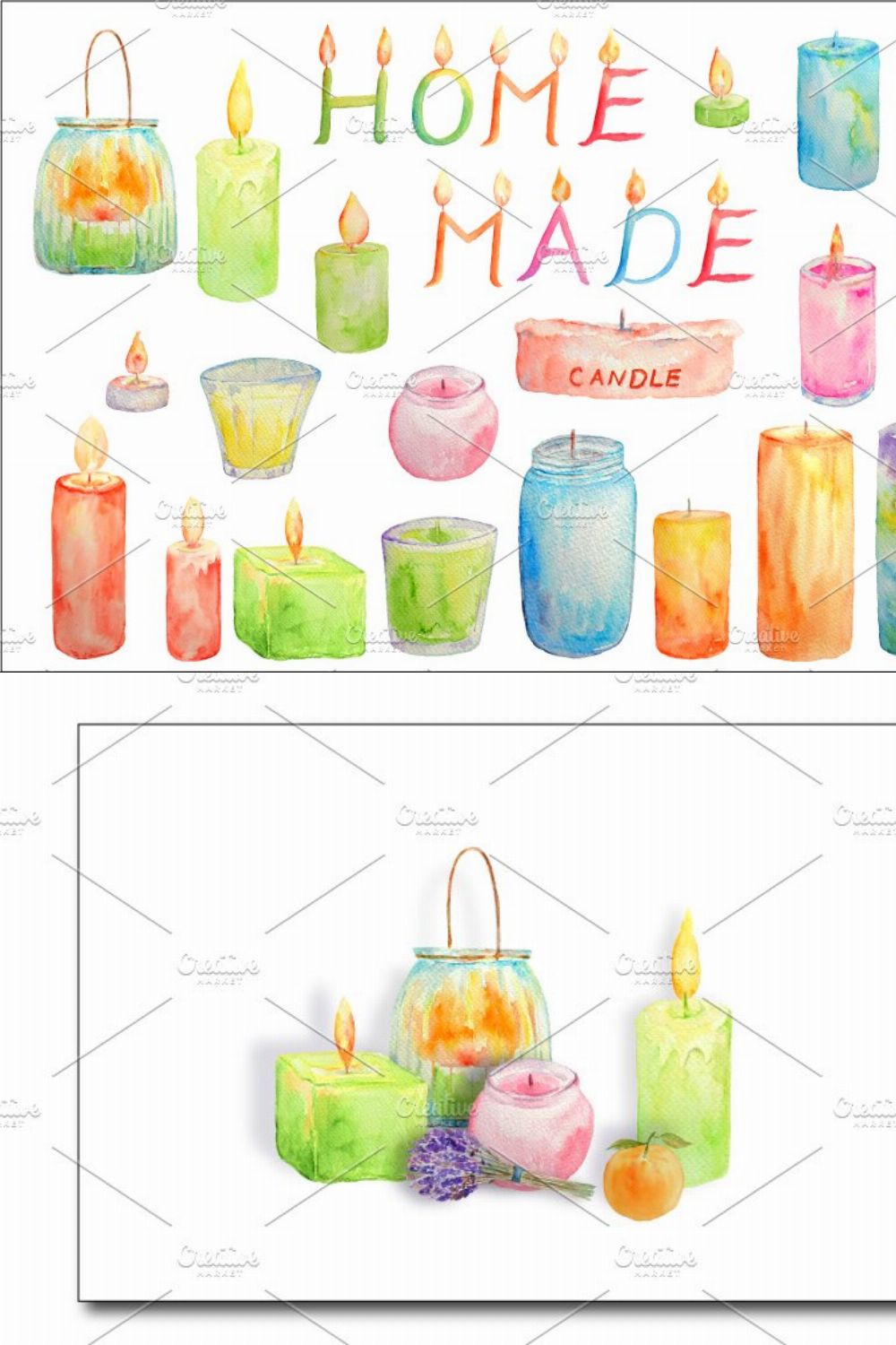 Watercolor Clipart Glowing Candles pinterest preview image.