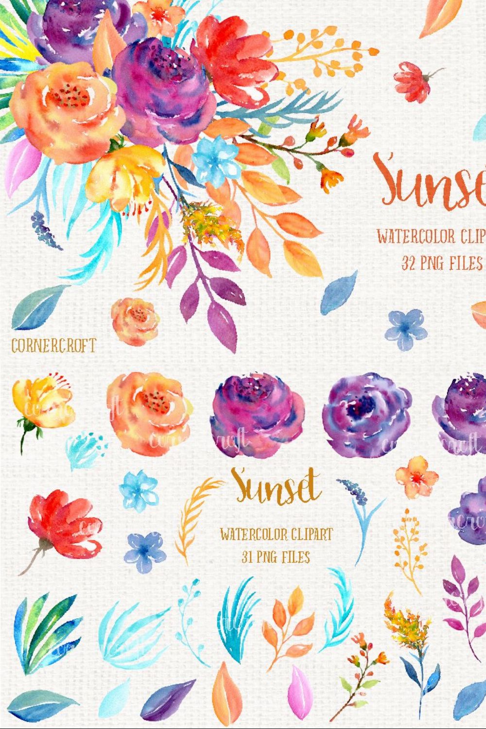 Watercolor Clipart Sunset pinterest preview image.