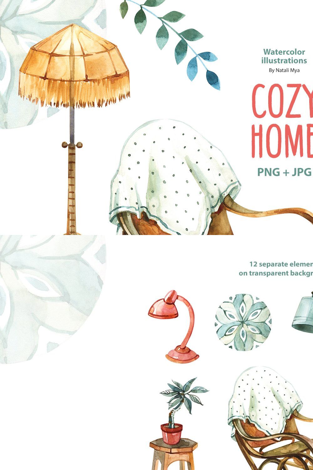 Watercolor cozy home clipart pinterest preview image.