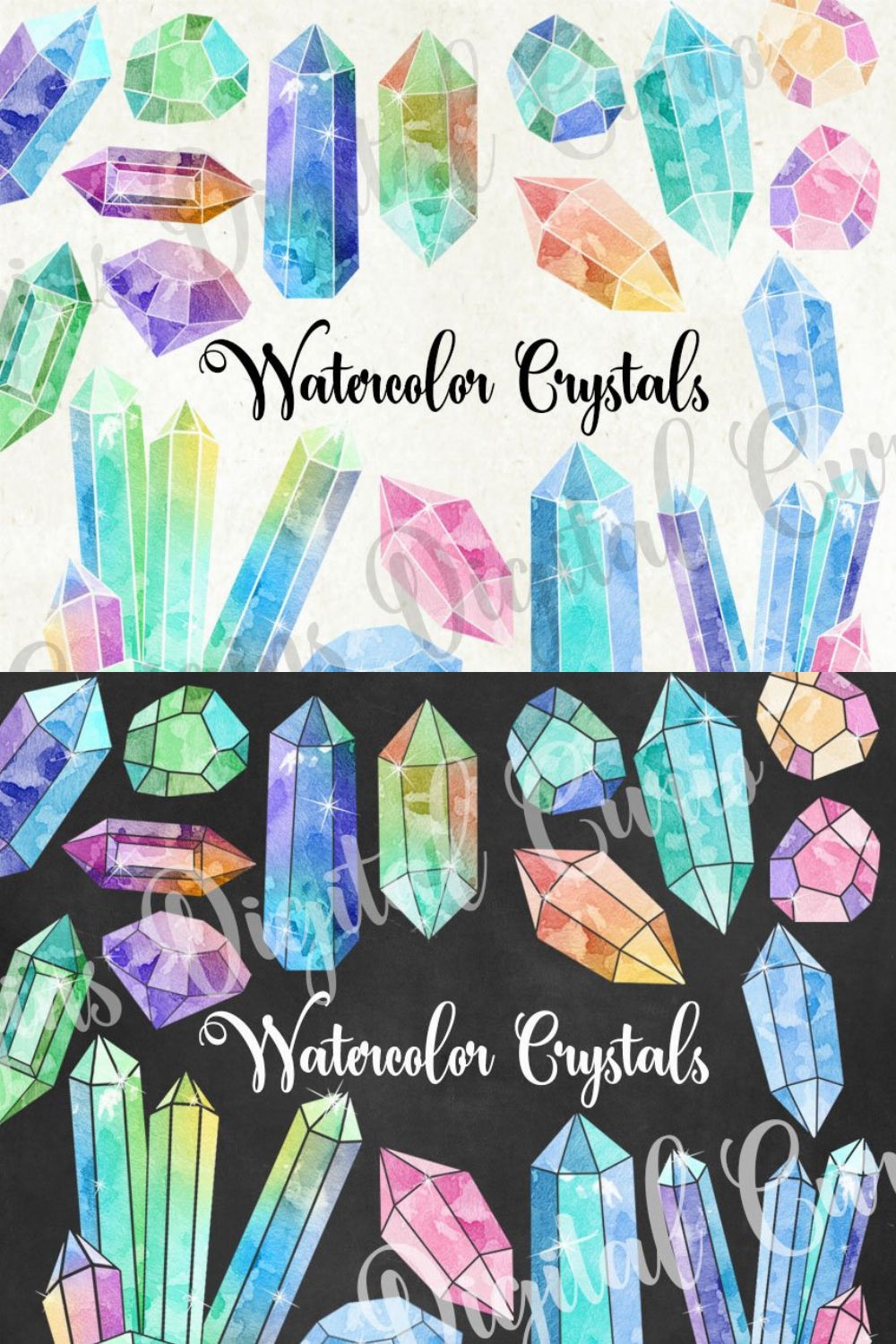 Watercolor Crystal Clipart pinterest preview image.