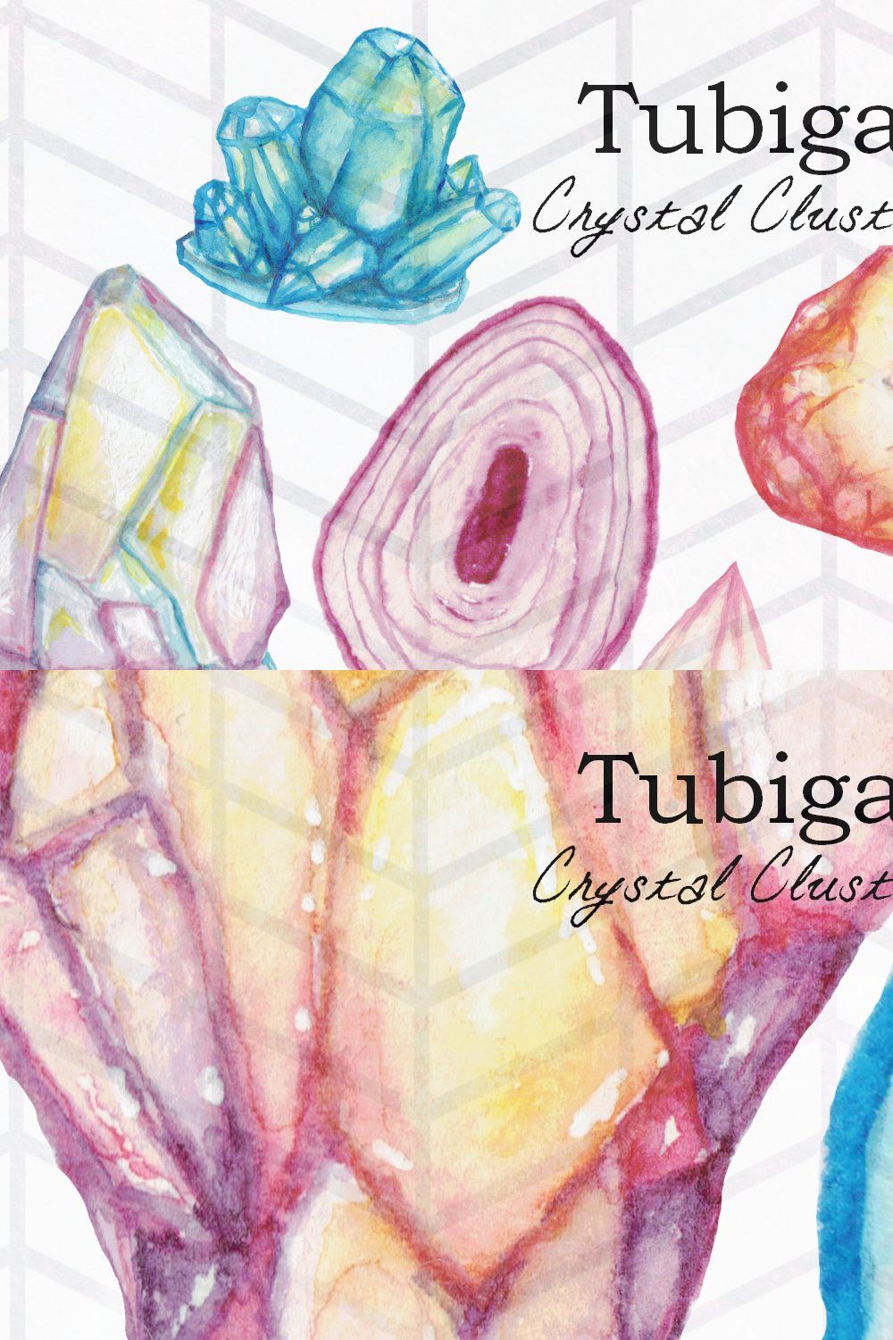 Watercolor Crystal Clusters & Geodes pinterest preview image.