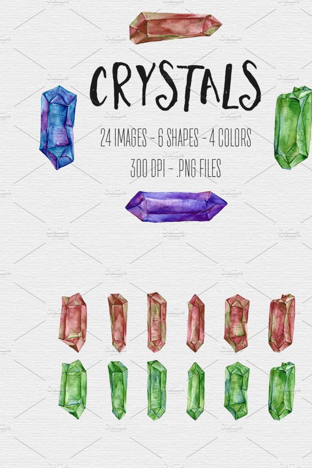 Watercolor Crystals pinterest preview image.