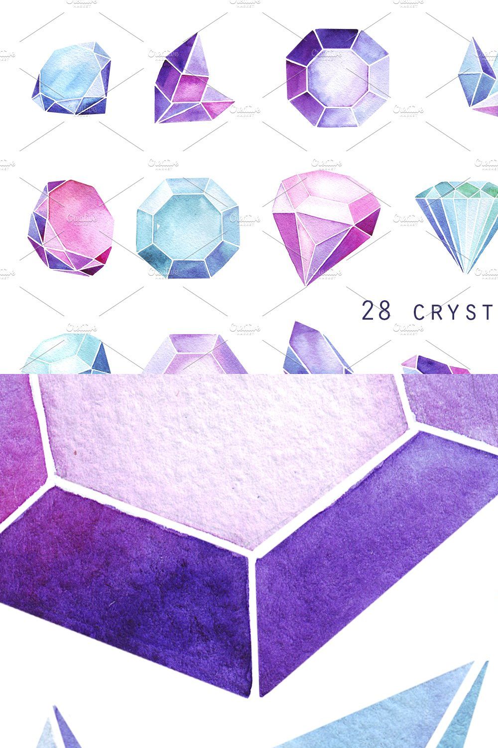 watercolor crystals pinterest preview image.