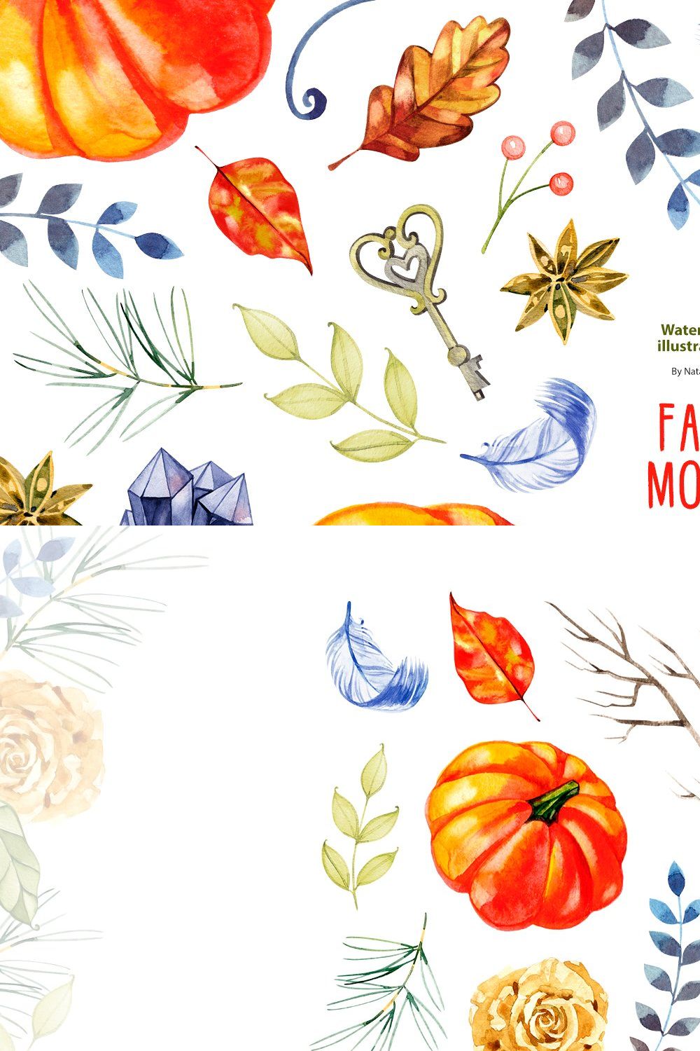 Watercolor Fall Clipart pinterest preview image.