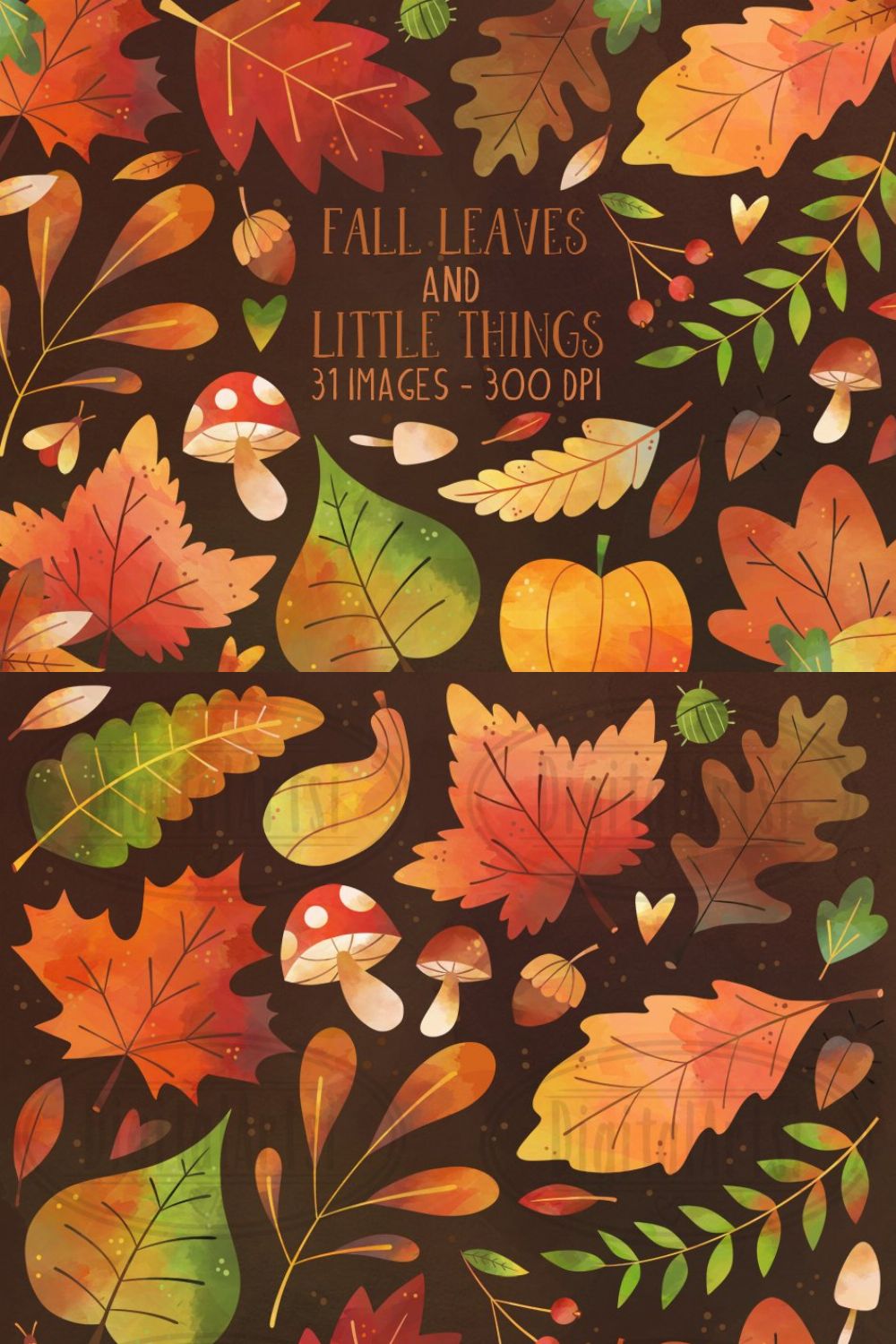 Watercolor Fall Leaves Clipart pinterest preview image.