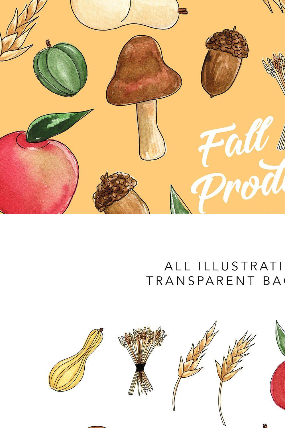 Watercolor Fall Produce pinterest preview image.