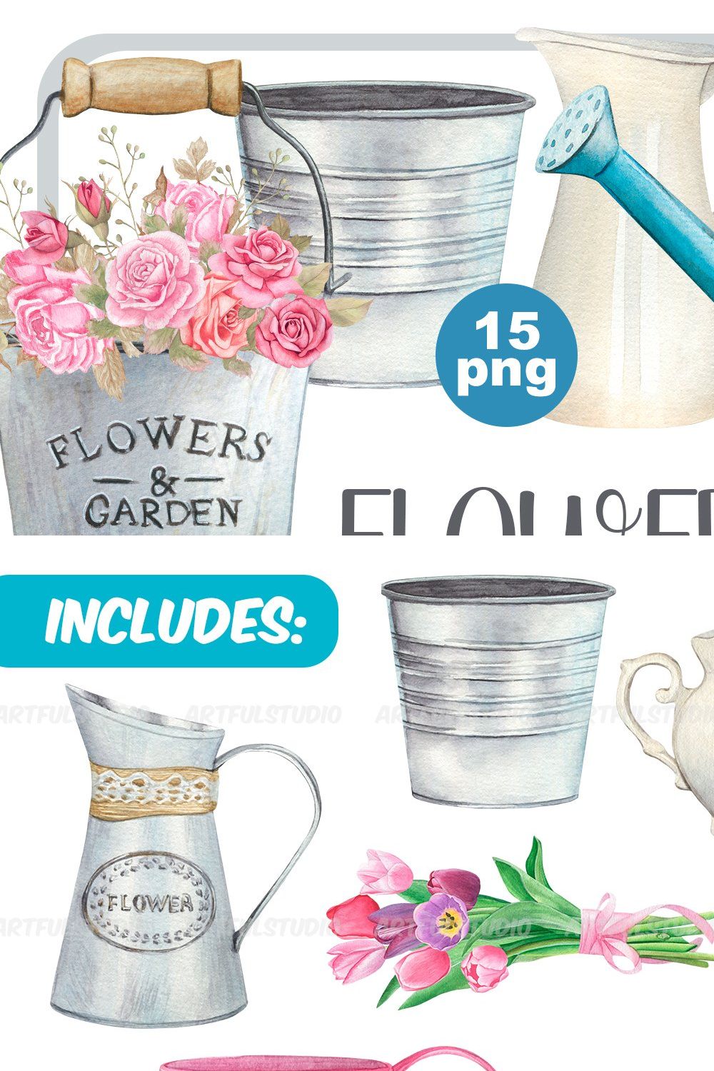 Watercolor flower vases clipart pinterest preview image.
