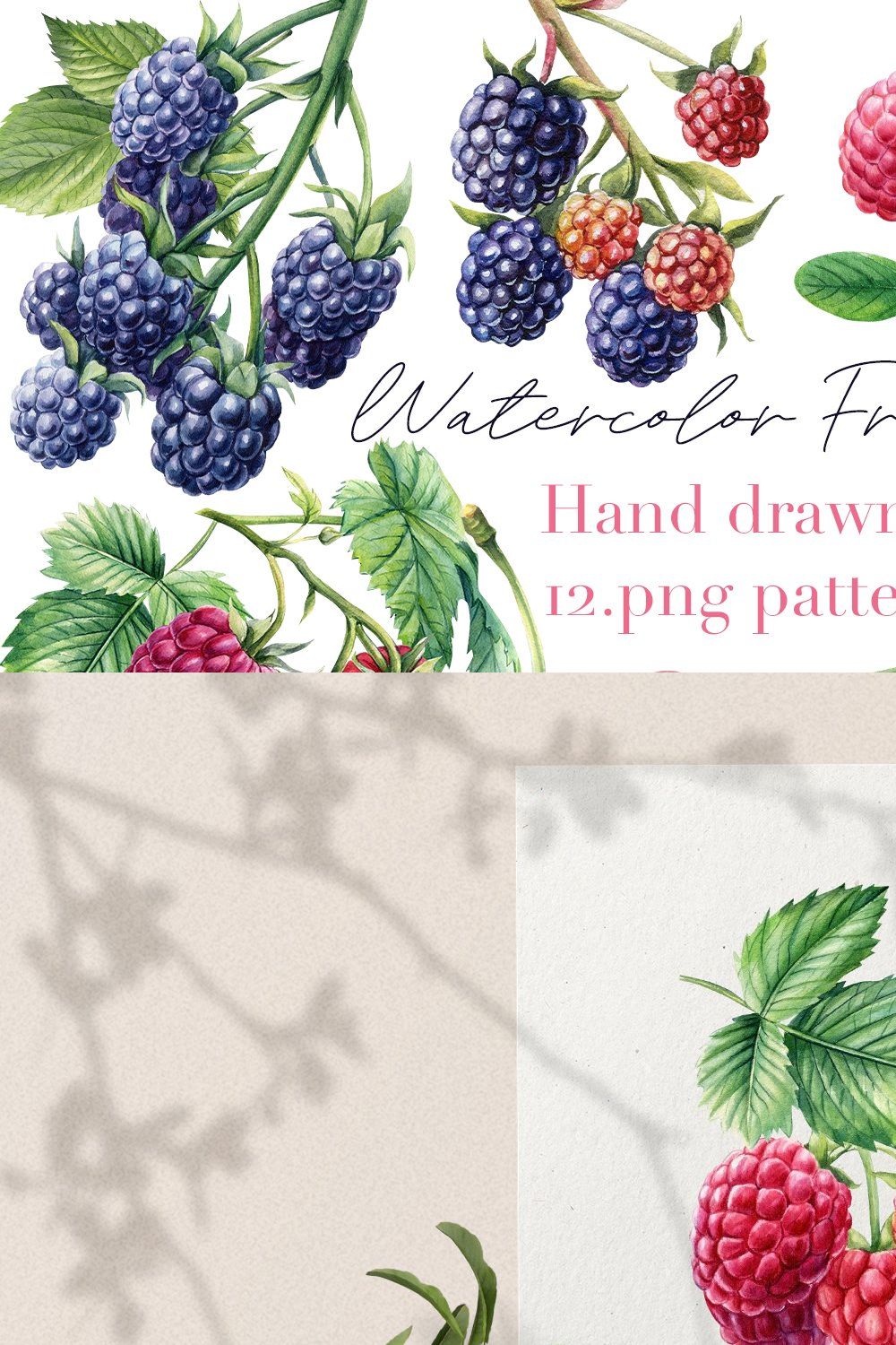 Watercolor Fresh Berries pinterest preview image.
