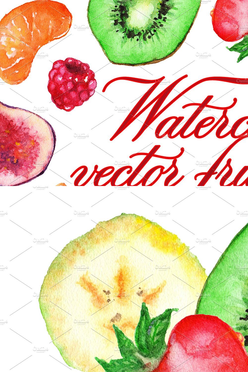 Watercolor fruit & berry set vector pinterest preview image.