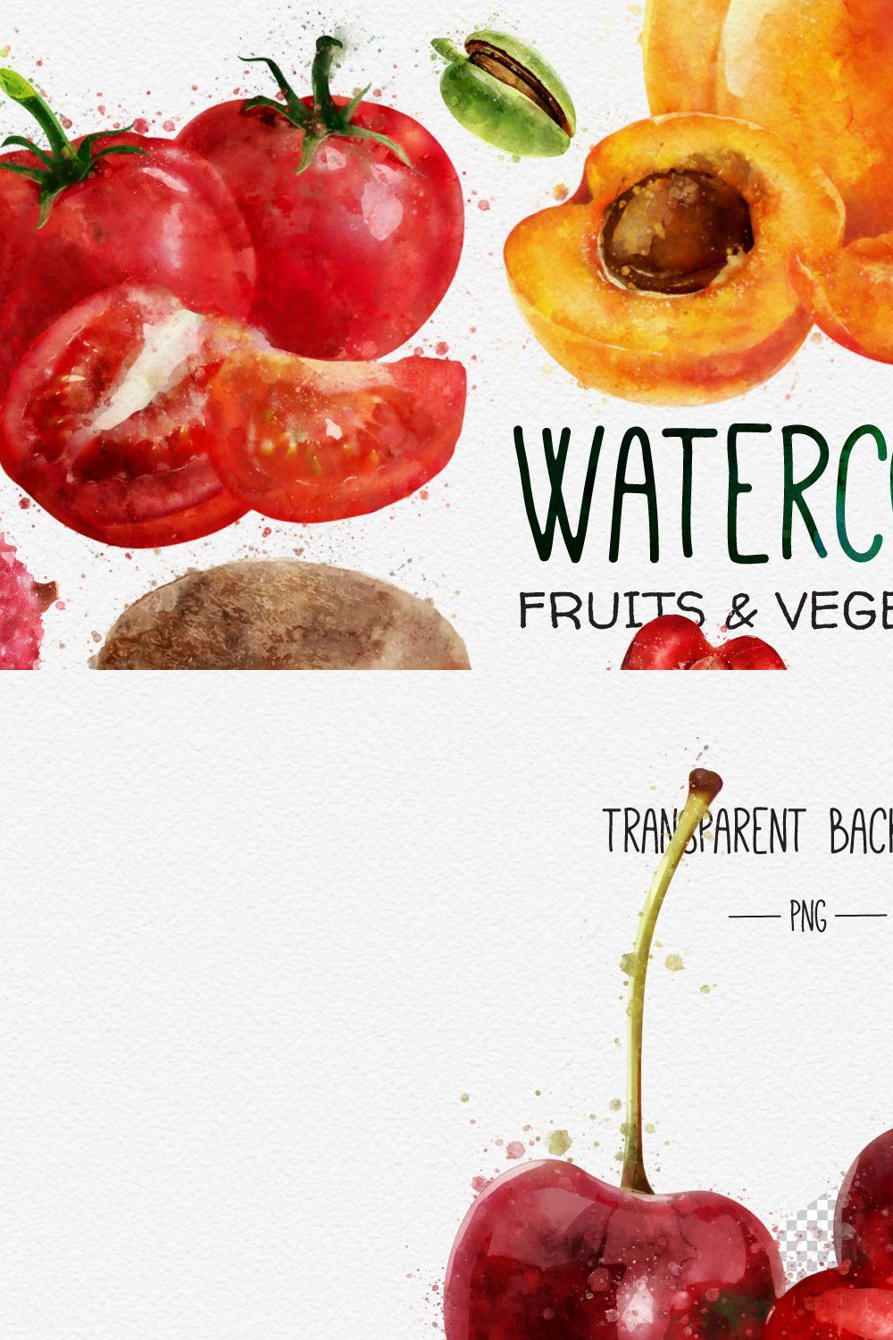 Watercolor Fruits And Vegetables pinterest preview image.