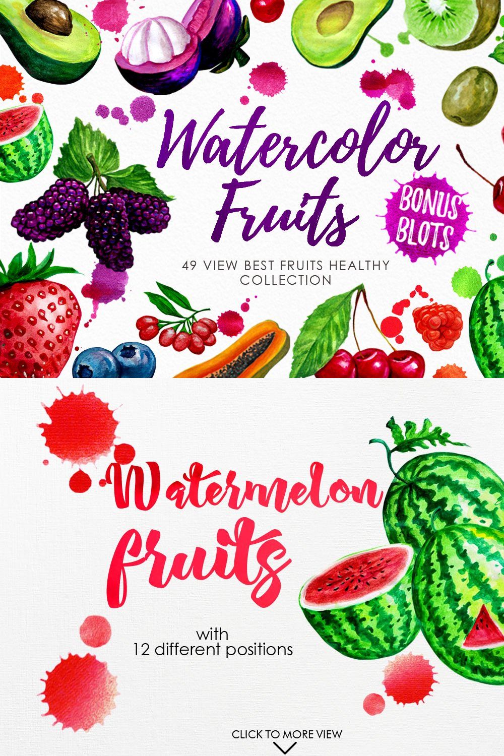 Watercolor Fruits Vol. 3 pinterest preview image.