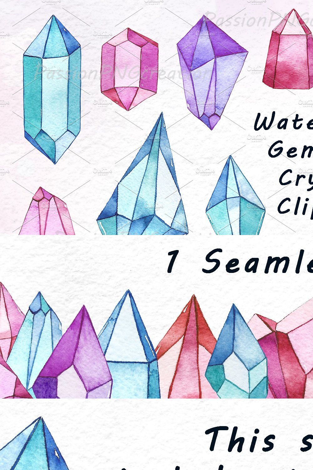 Watercolor Gems and Crystals Clipart pinterest preview image.