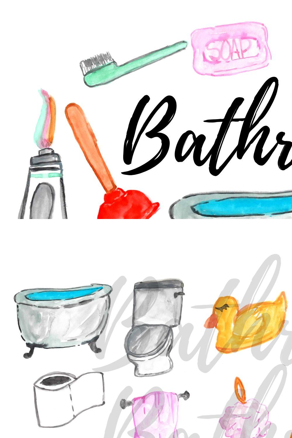 watercolor home bathroom clipart pinterest preview image.
