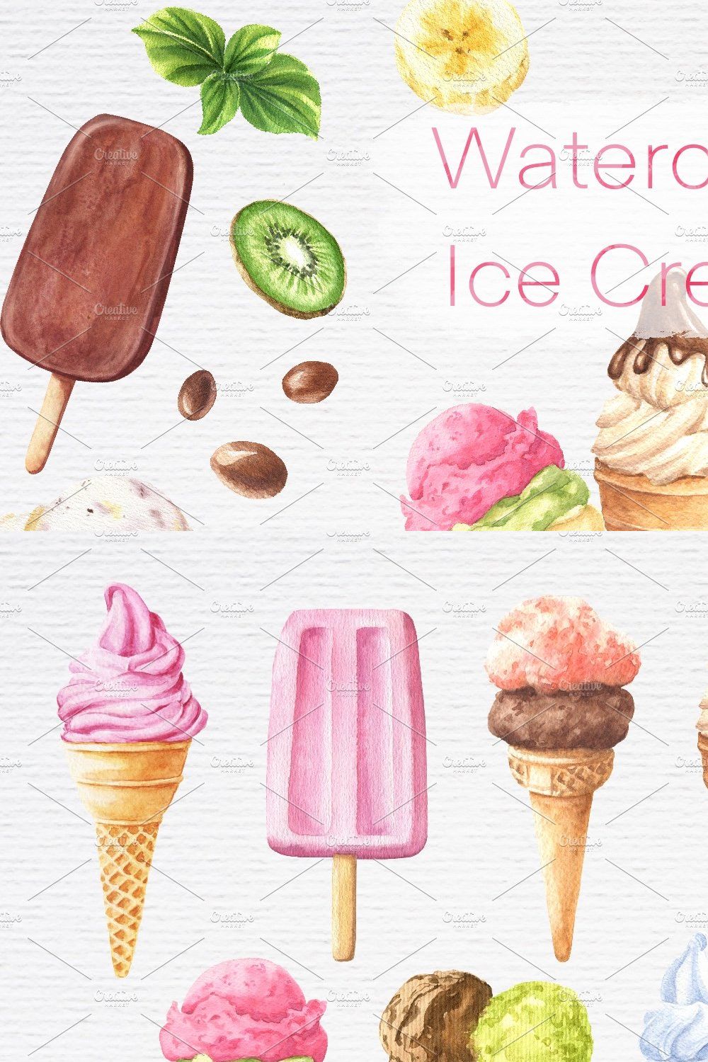 Watercolor Ice Cream pinterest preview image.