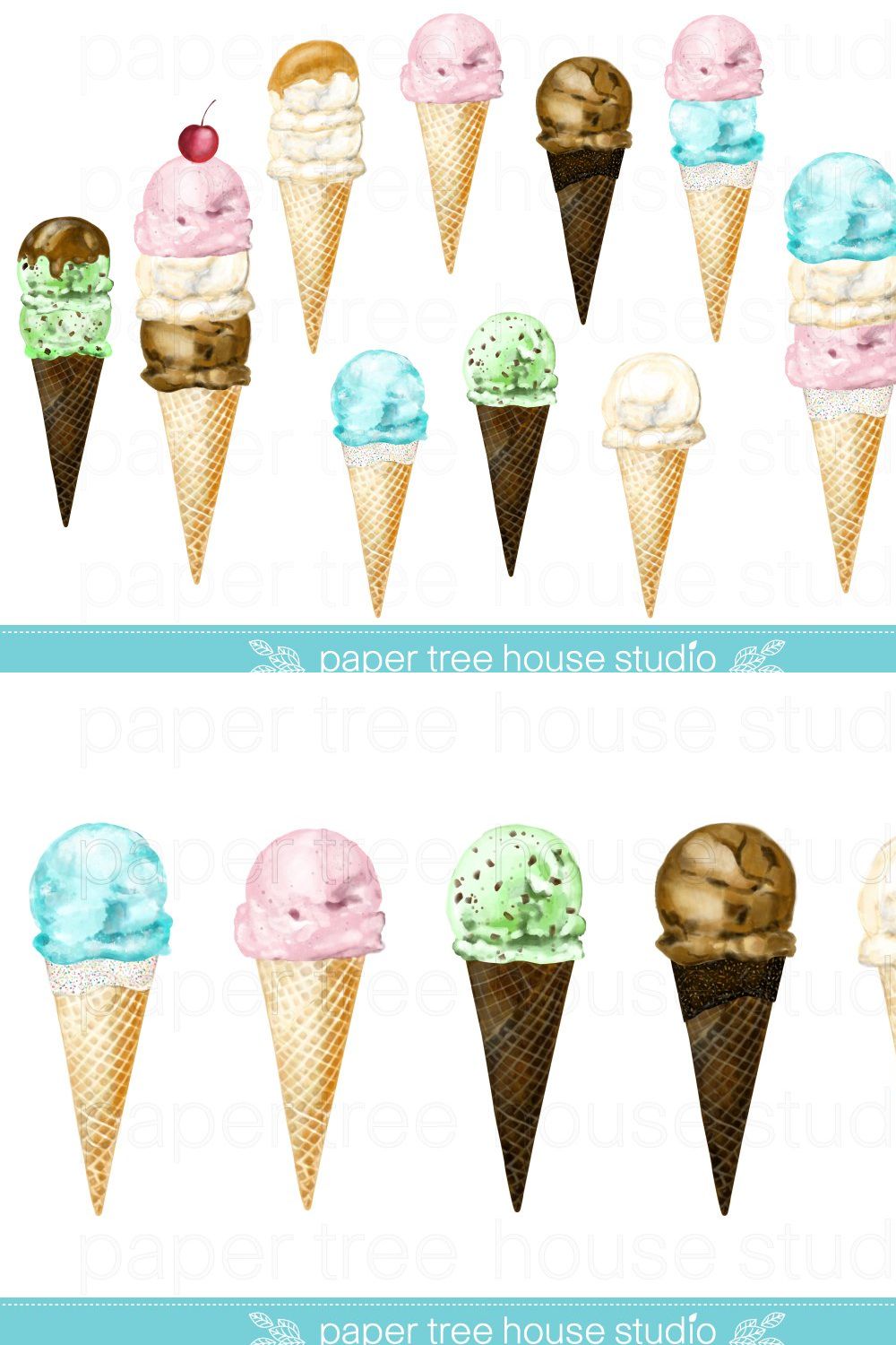 Watercolor Ice Cream Illustrations pinterest preview image.
