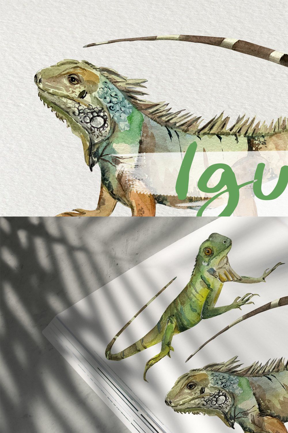 Watercolor Iguanas Clip Art pinterest preview image.