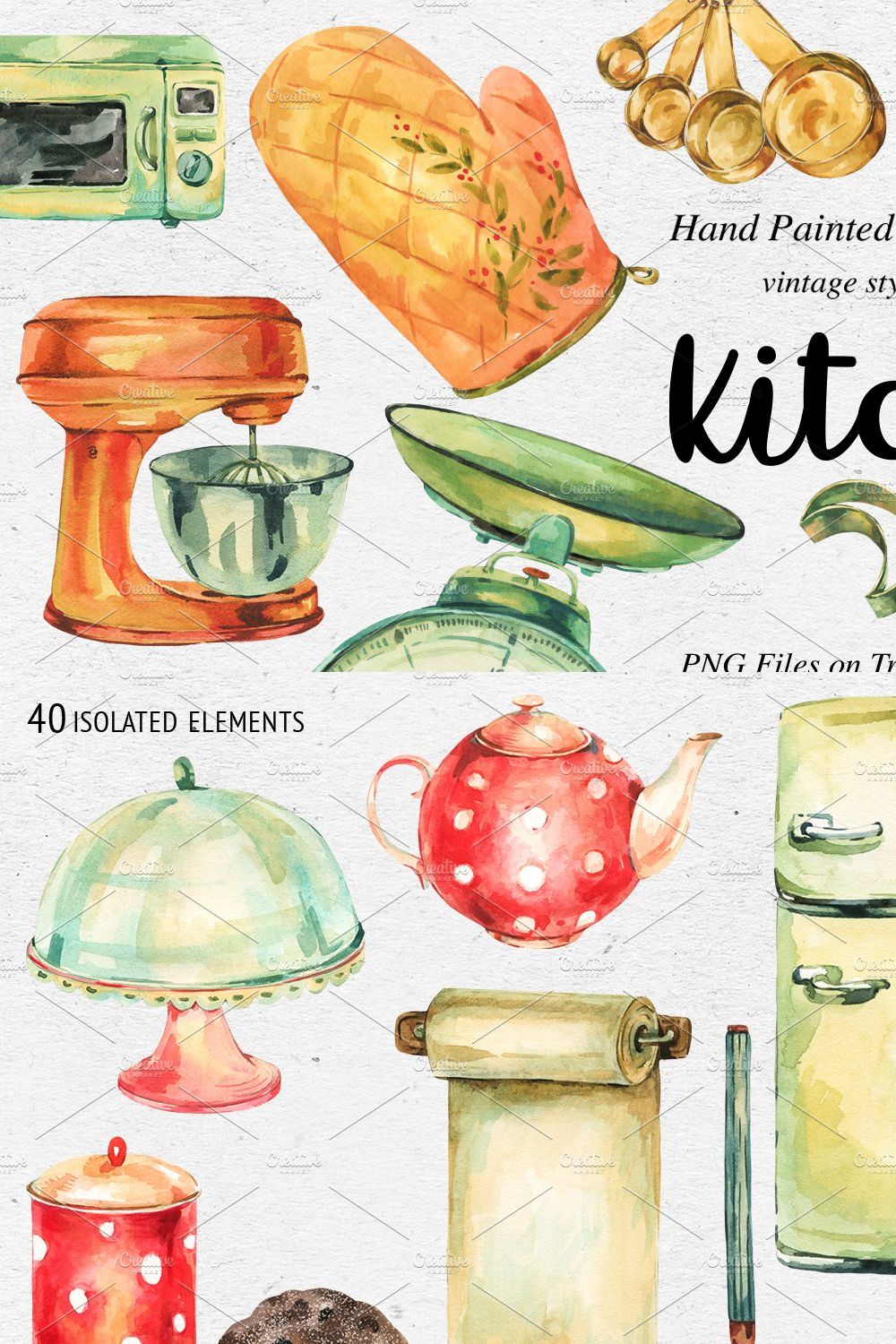 Watercolor kitchen utensils clipart pinterest preview image.