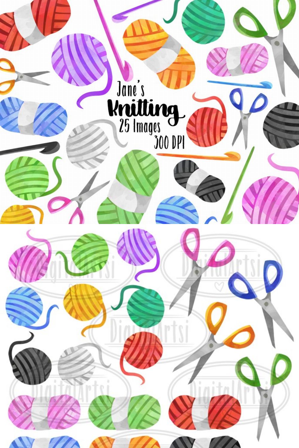 Watercolor Knitting Clipart pinterest preview image.