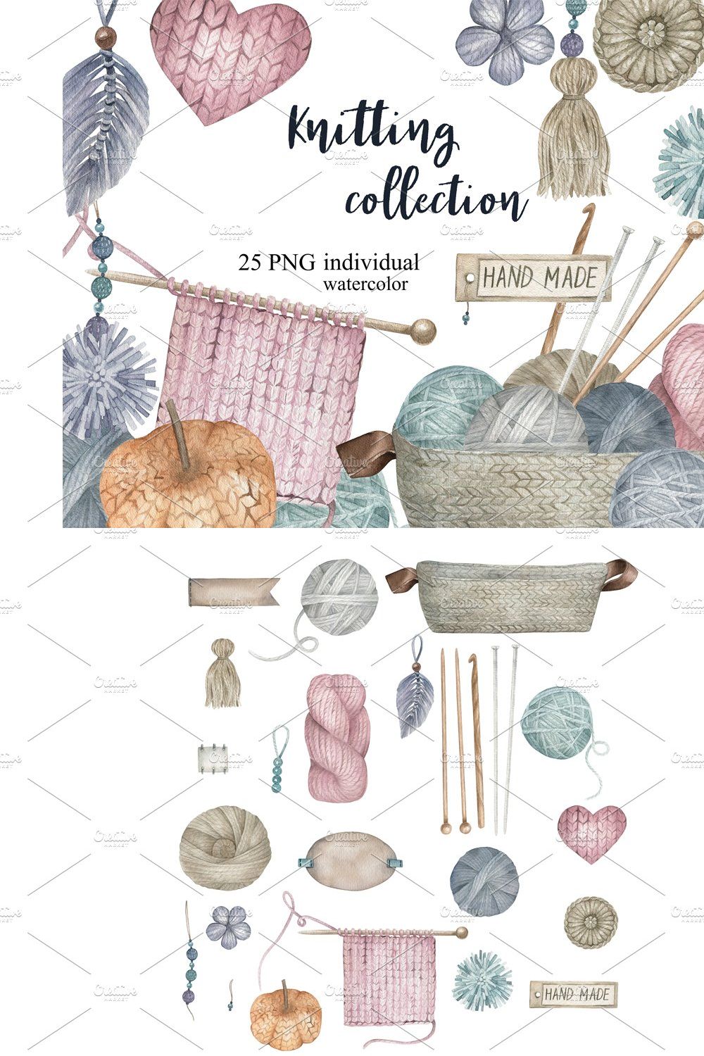 Watercolor Knitting Collection pinterest preview image.
