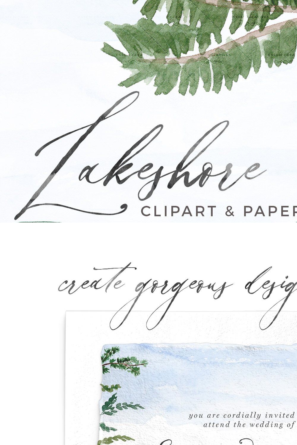 Watercolor Lake Clipart - Lakeshore pinterest preview image.