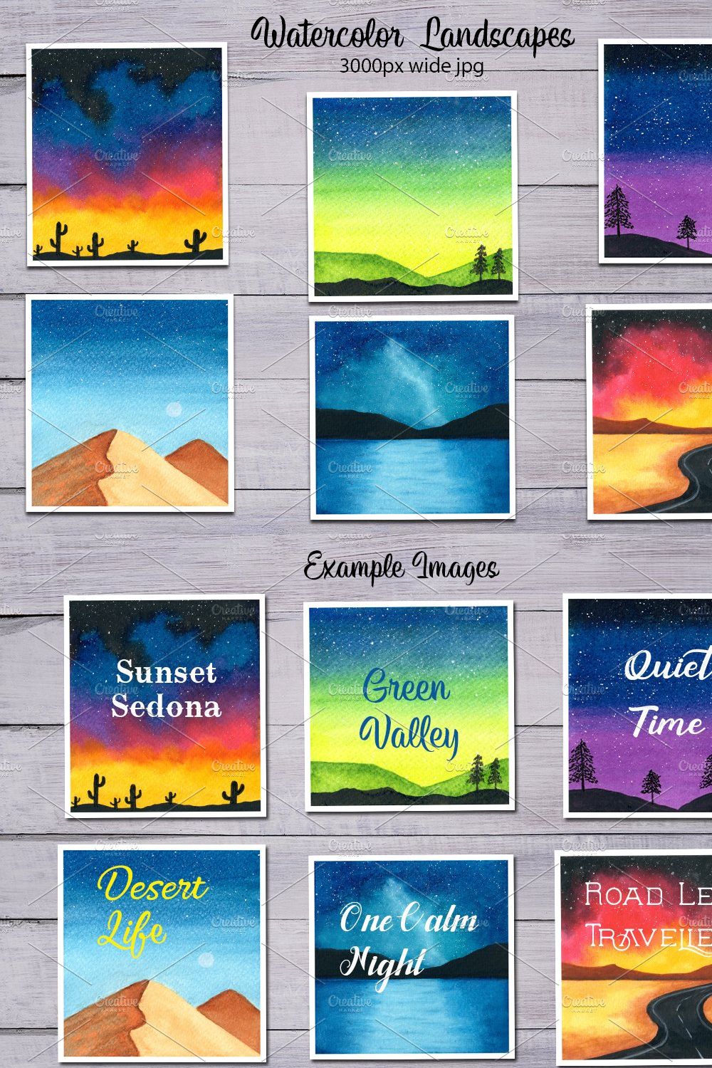 Watercolor Landscapes pinterest preview image.