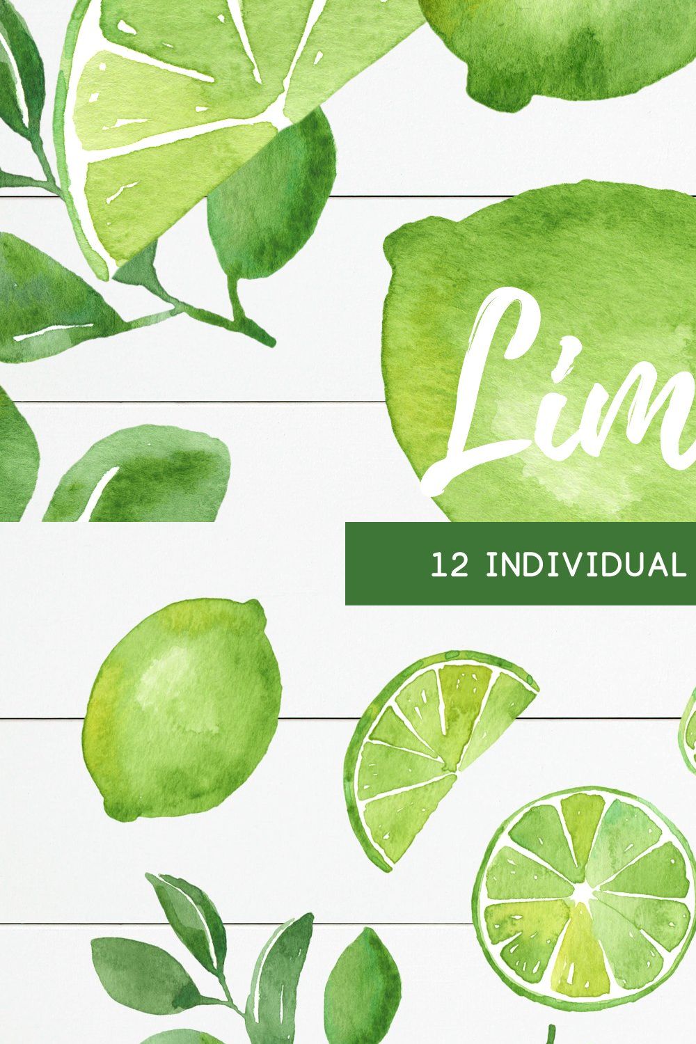 Watercolor Lime Citrus Fruit pinterest preview image.