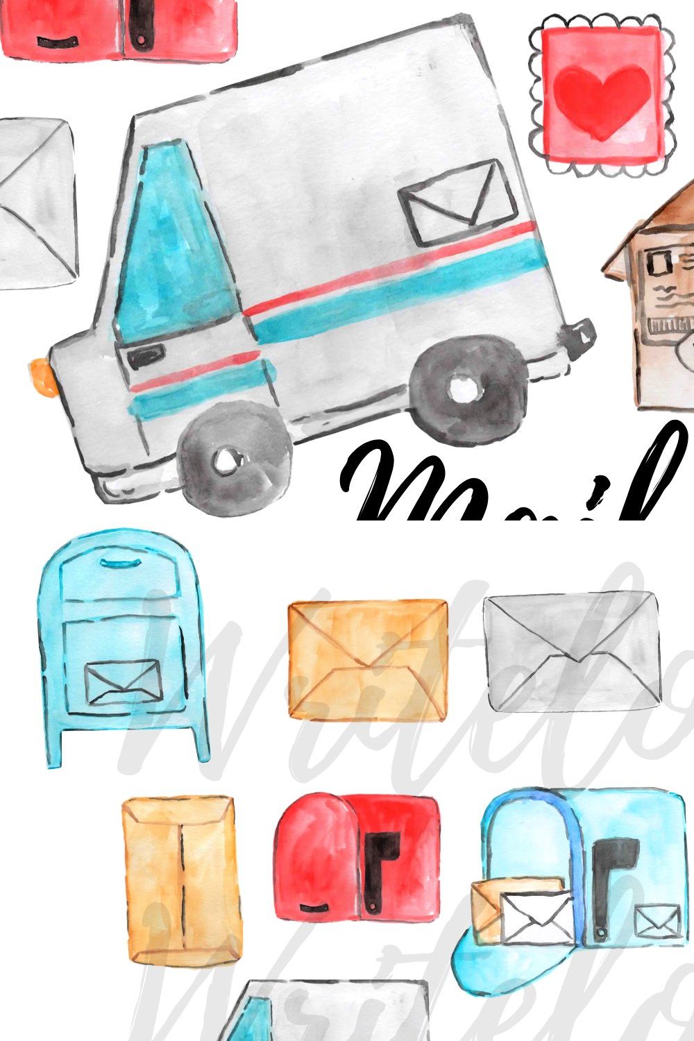 Watercolor mail man clipart pinterest preview image.
