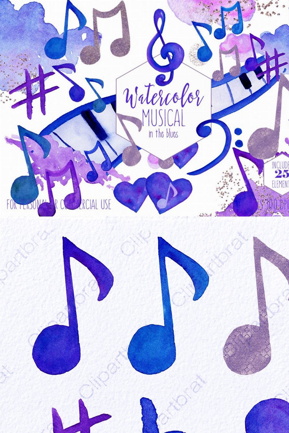 Watercolor Musical Clipart pinterest preview image.