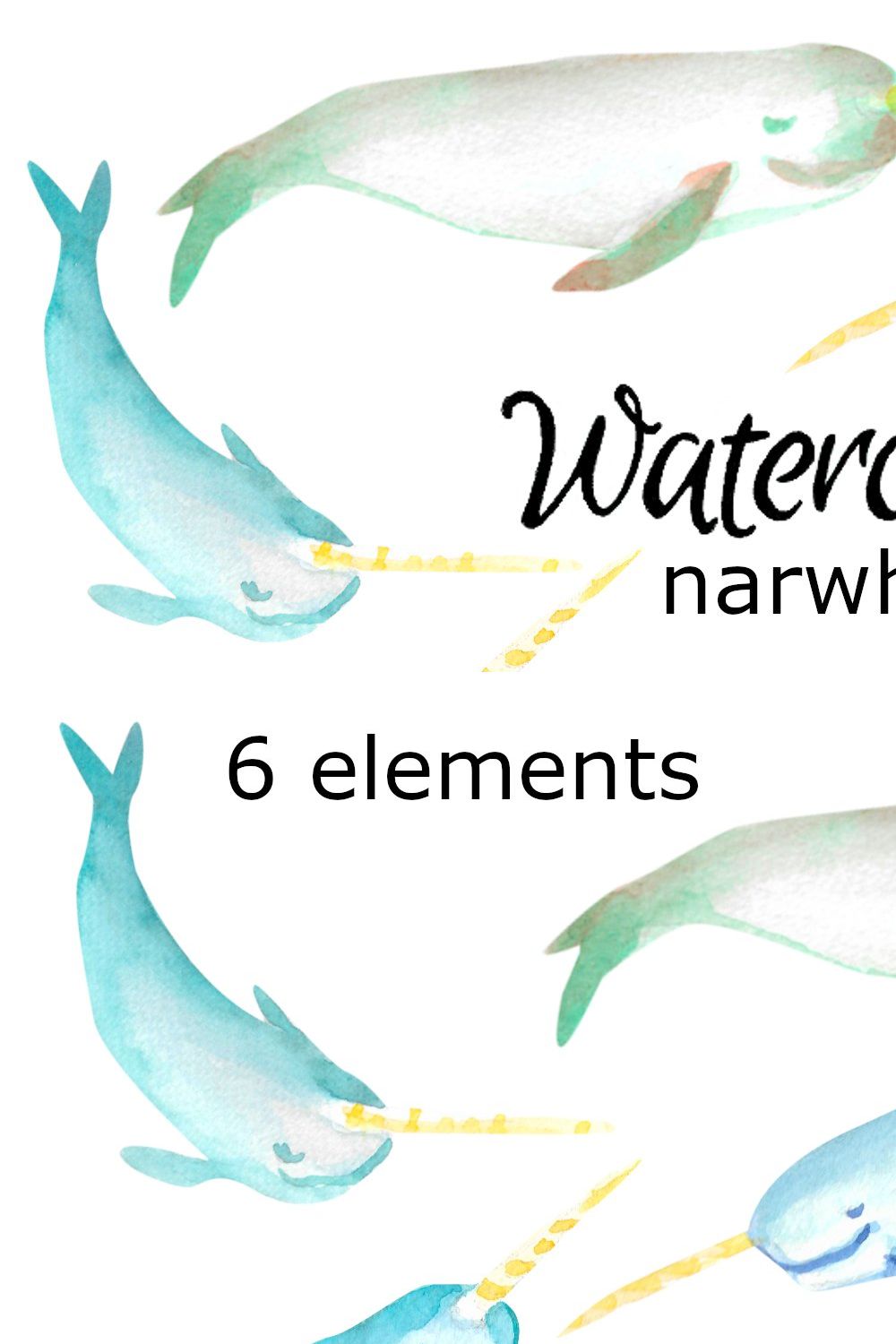 Watercolor narwhal clipart pinterest preview image.