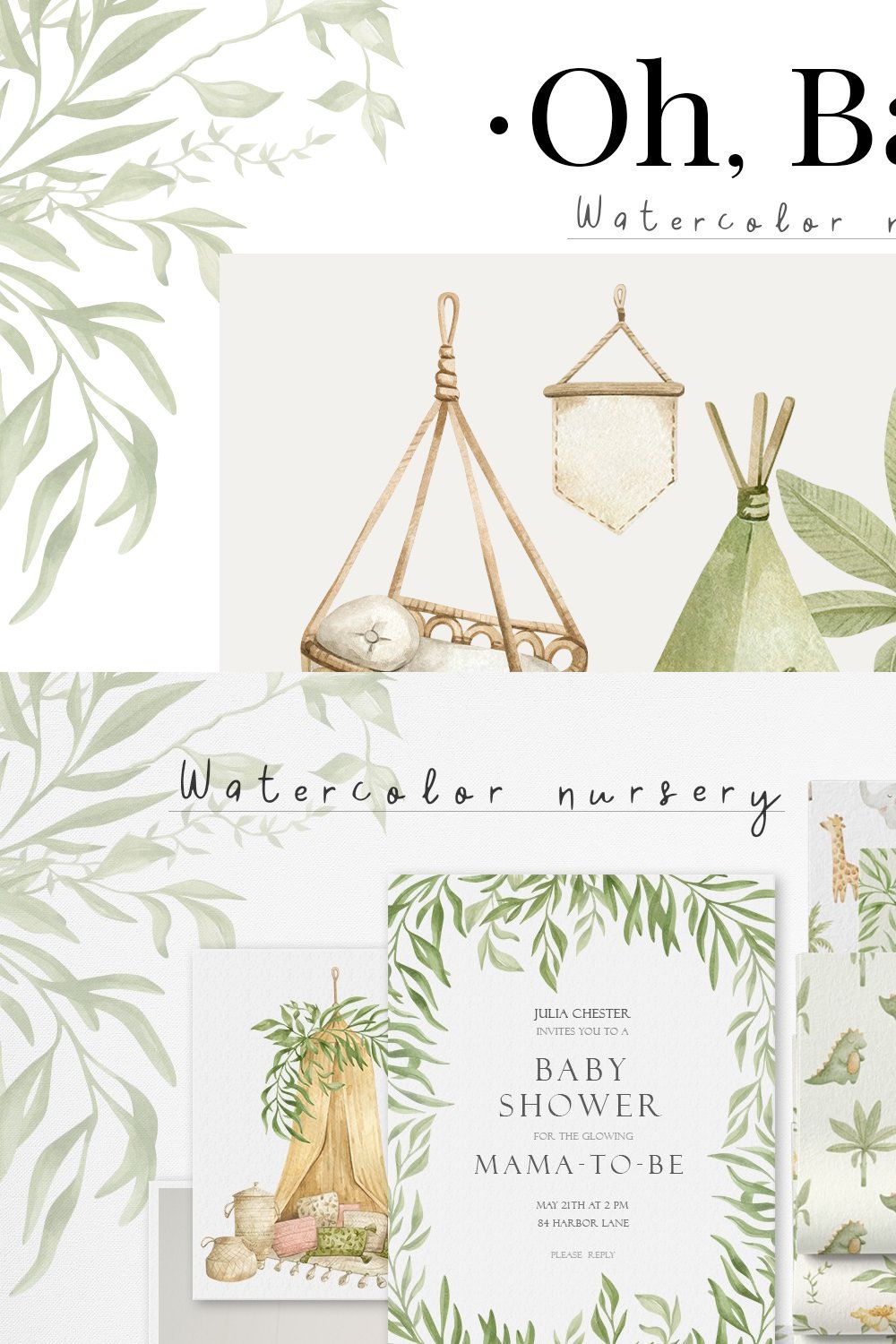 Watercolor Nursery. Baby Clipart pinterest preview image.