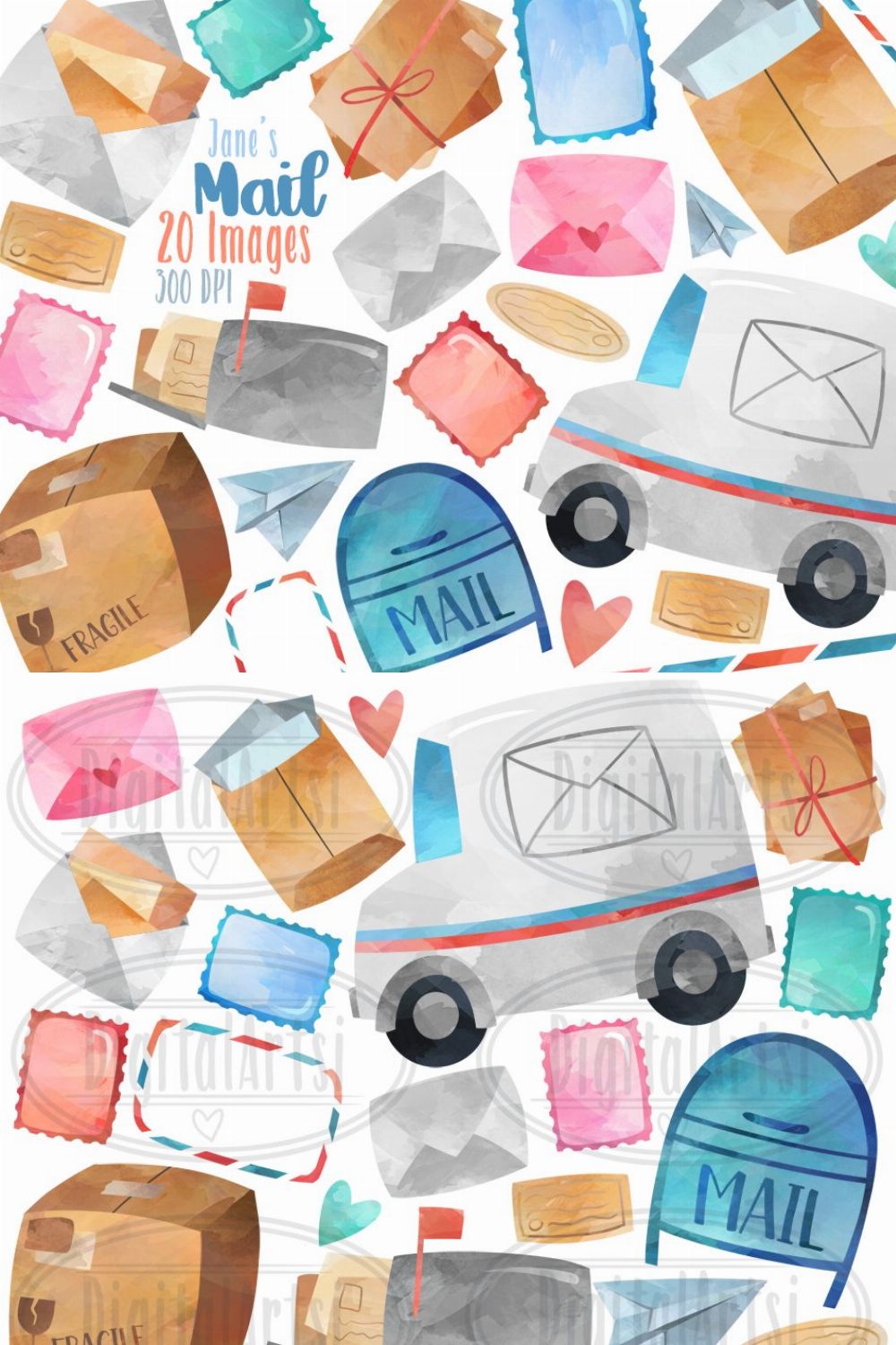 Watercolor Postage Clipart pinterest preview image.