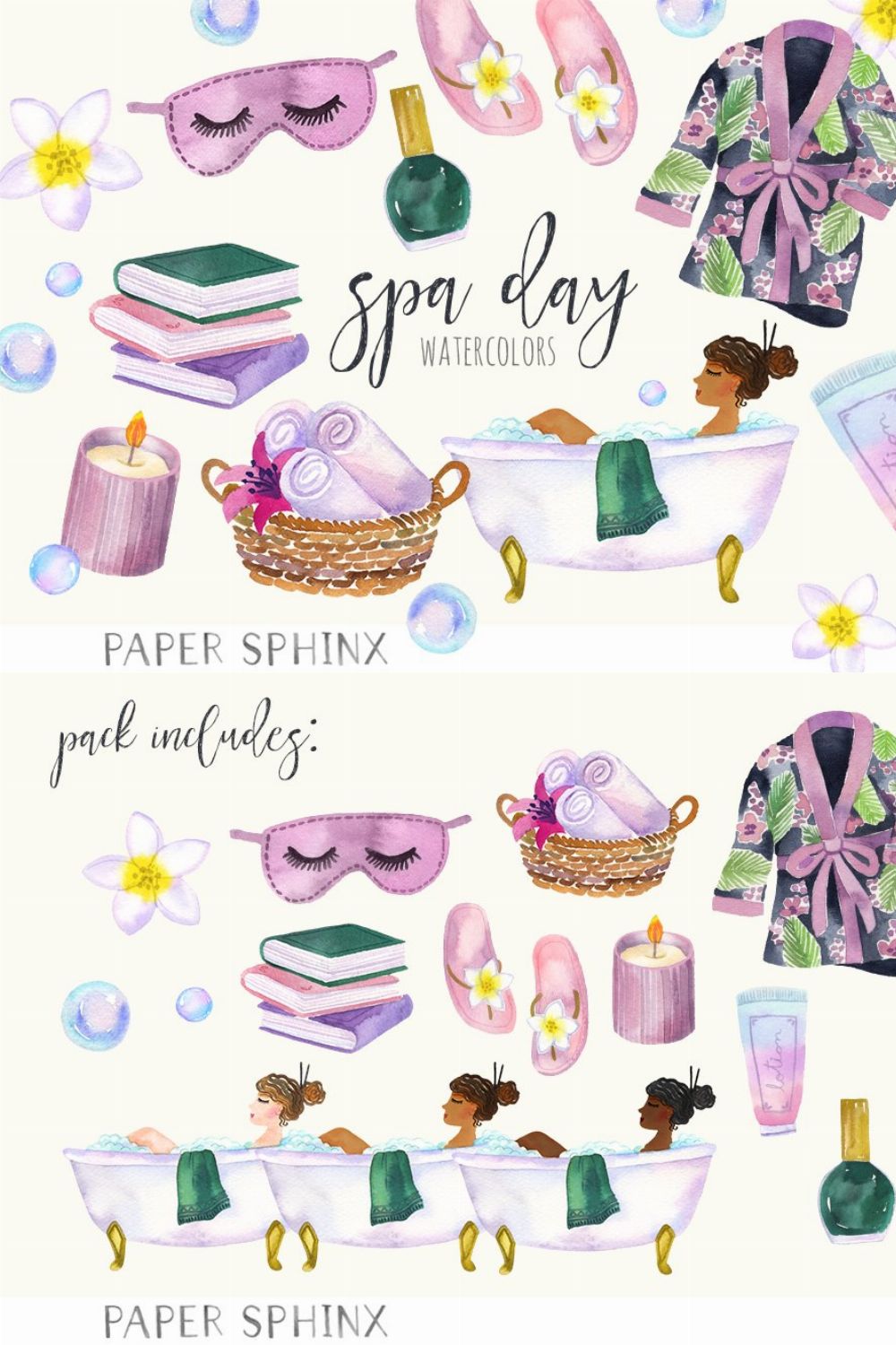 Watercolor Spa Day Clipart pinterest preview image.