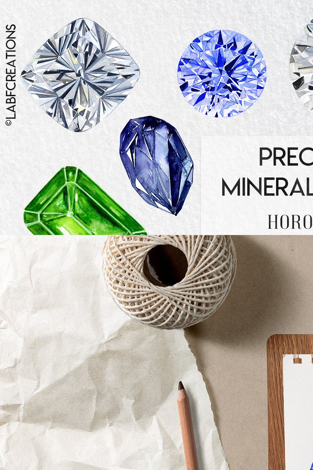 Watercolor Stones, Crystals Minerals pinterest preview image.